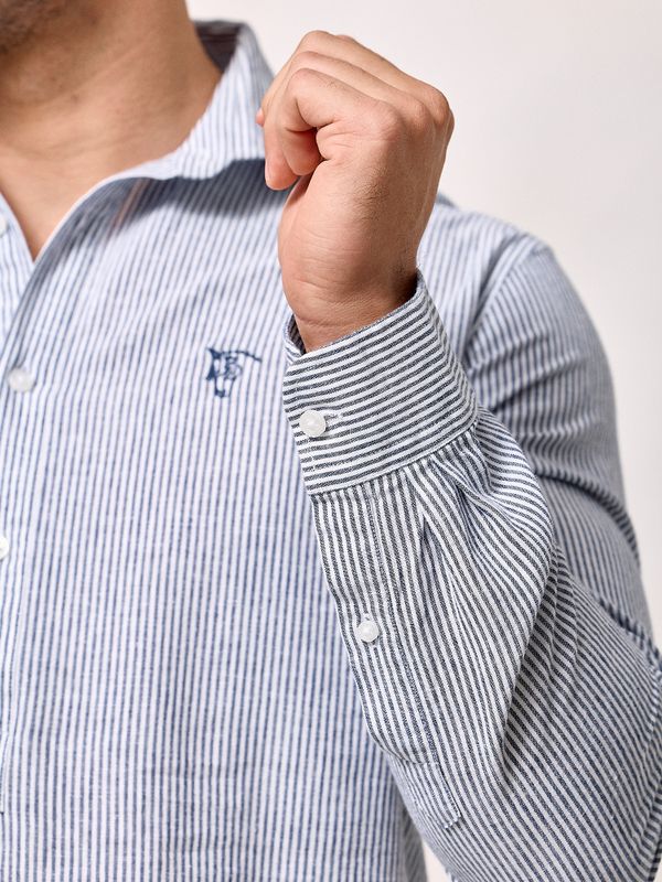 Camisa Polera Lino Rayas | Marino