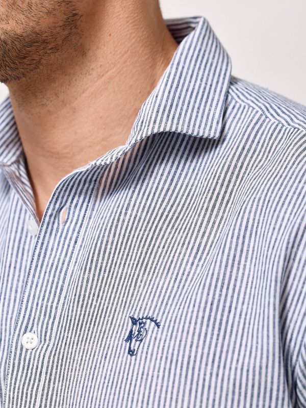 Camisa Polera Lino Rayas | Marino