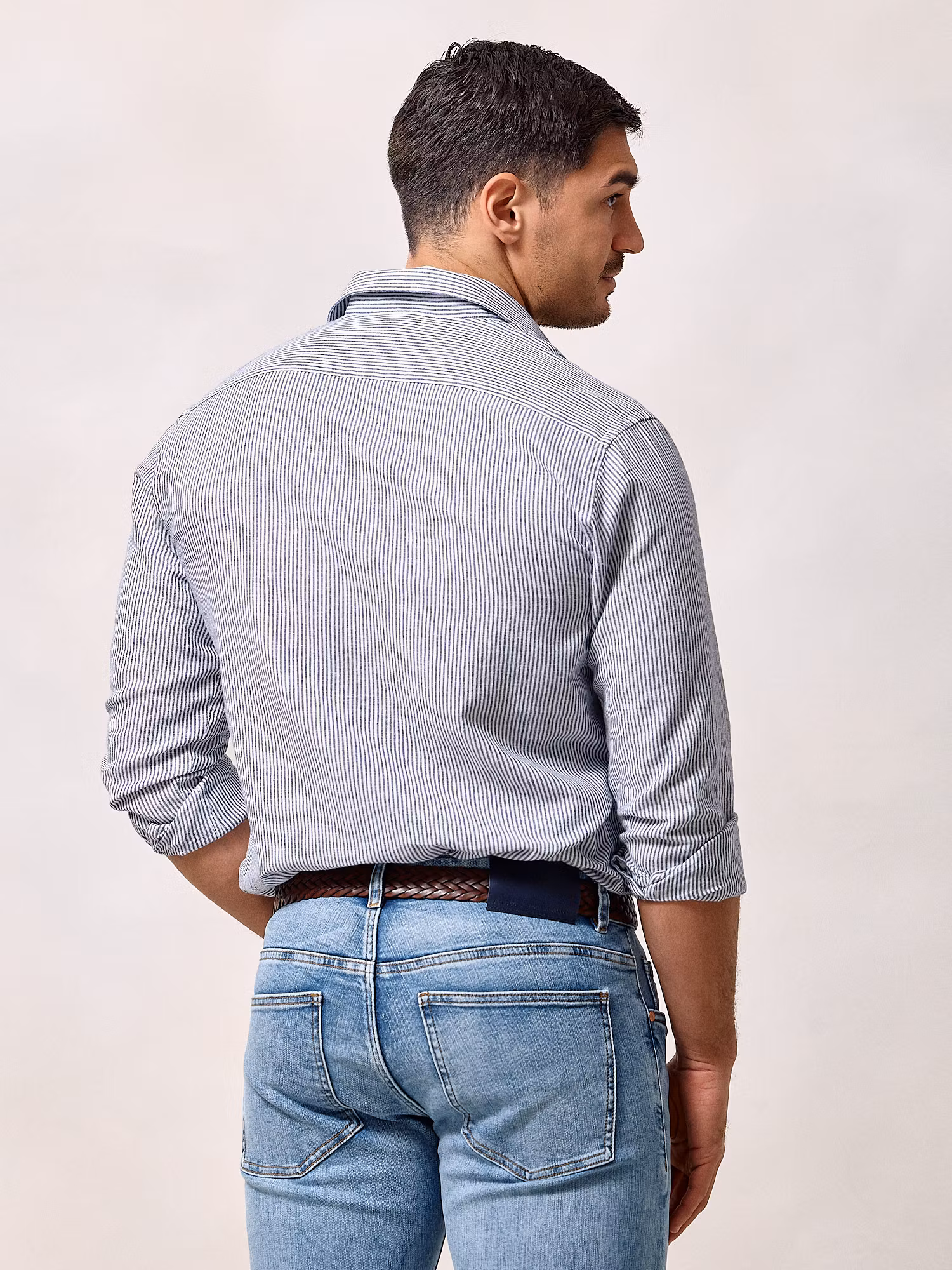 Camisa Polo Linho Listrada | Azul Marinho