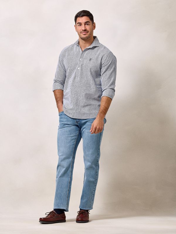 Camisa Polera Lino Rayas | Marino