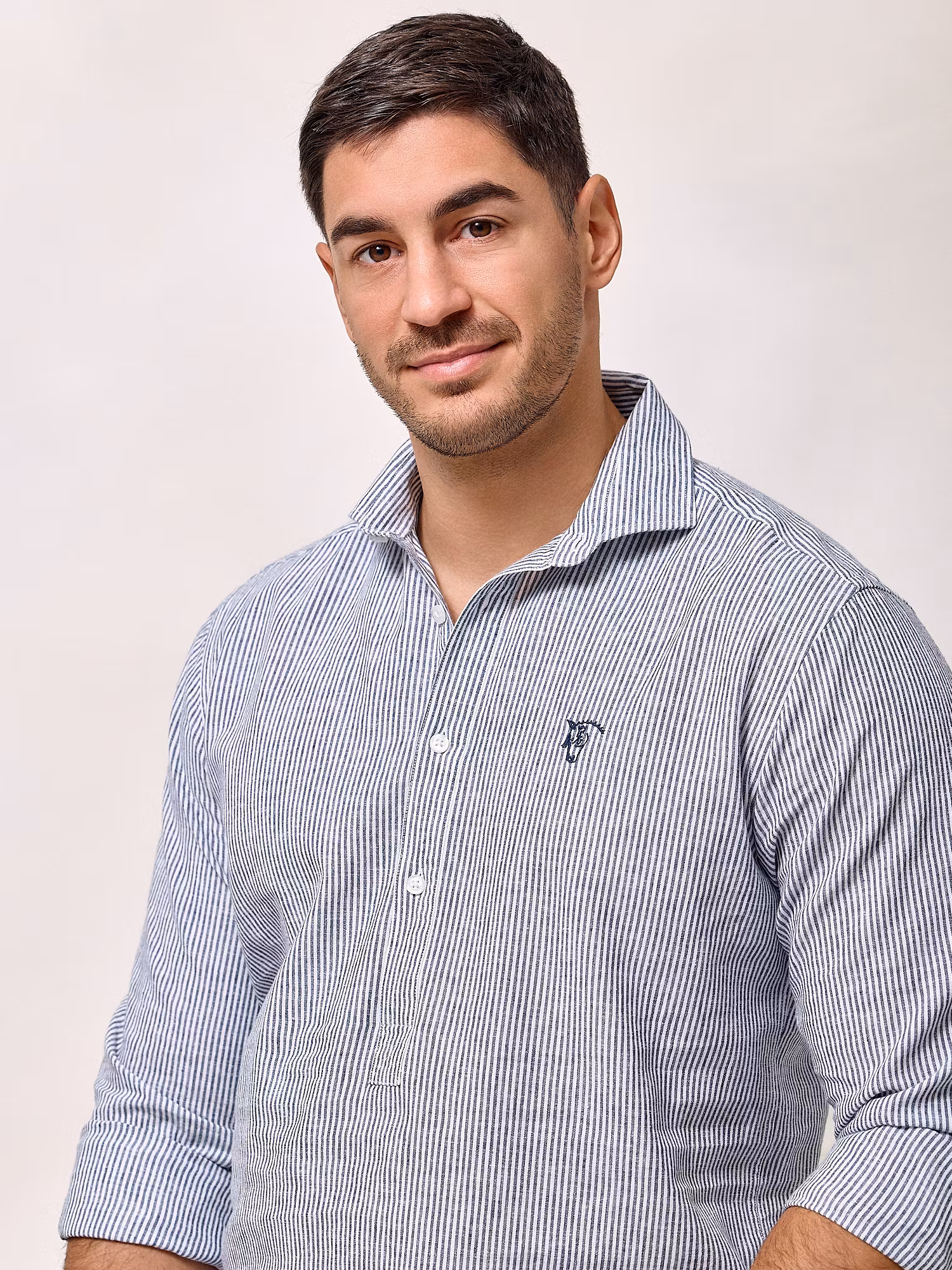 Camisa Polera Lino Rayas | Marino