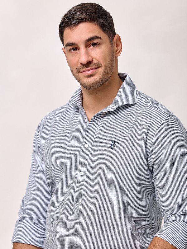 Camisa Polera Lino Rayas | Marino