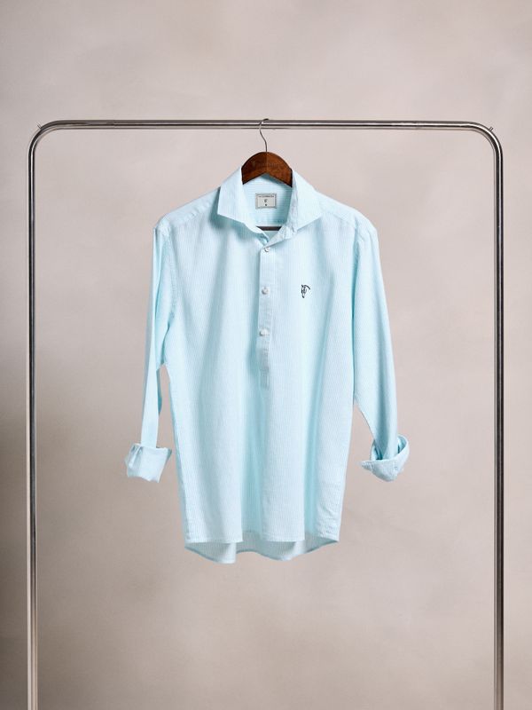 Camisa Polera Lino Rayas | Agua