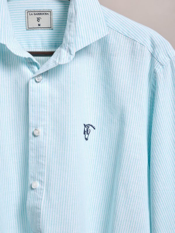 Camisa Polera Lino Rayas | Agua