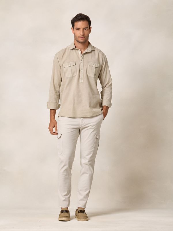 Linen Cargo Polo Shirt | Sand