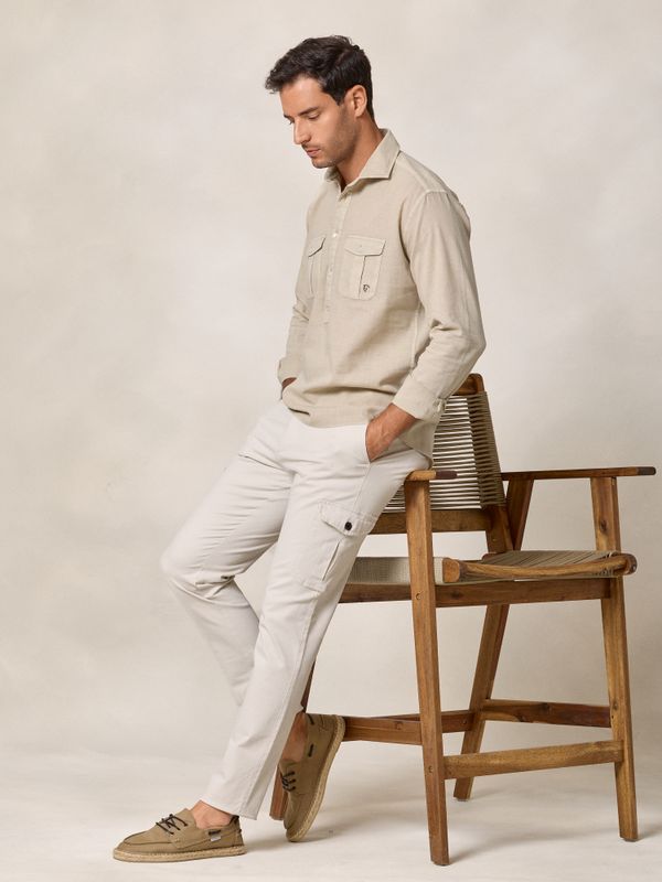 Linen Cargo Polo Shirt | Sand