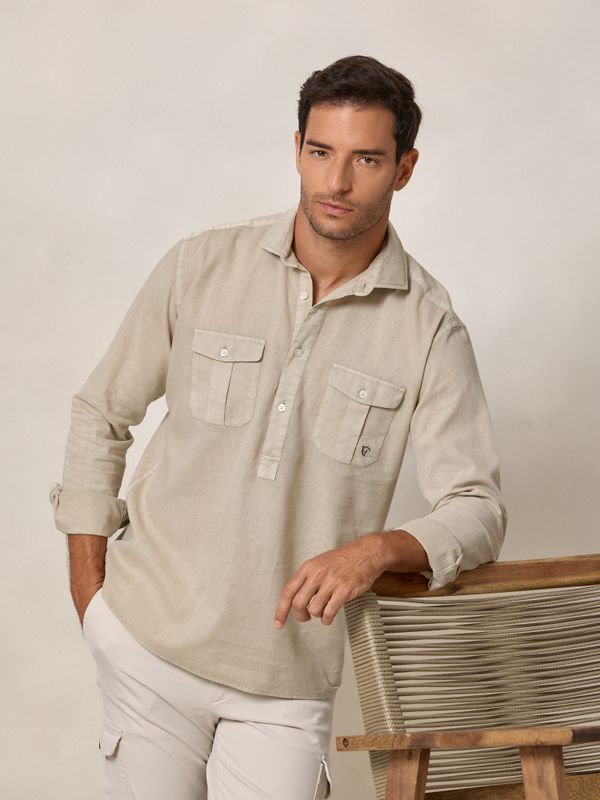 Camisa Polo Cargo Linho | Areia
