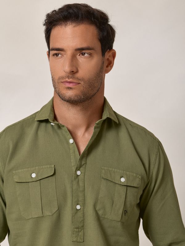 Linen Cargo Polo Shirt | Holly Green