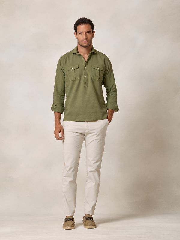 Linen Cargo Polo Shirt | Holly Green