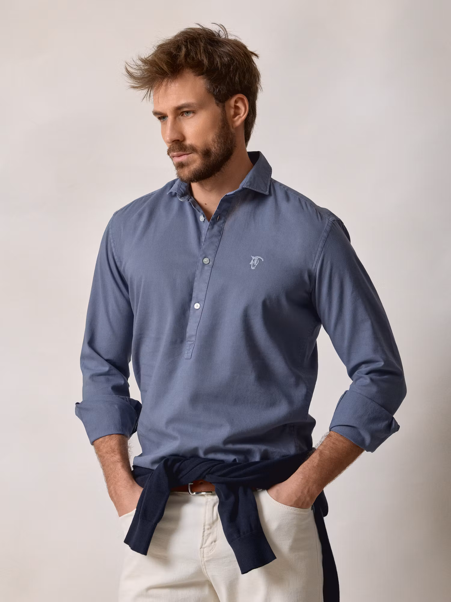 Camisa Polera Lino | Azul 