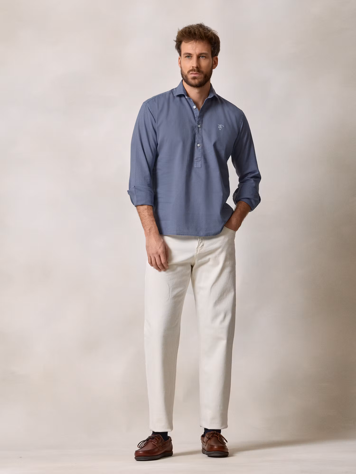 Camisa Polera Lino | Azul 