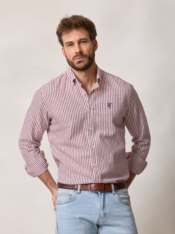 Chemise Lin Rayée | Burgundy