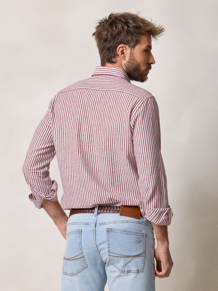 Striped Linen Shirt Burgundy for men | La Garrocha