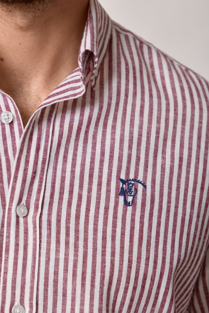 Striped Linen Shirt Burgundy for men | La Garrocha