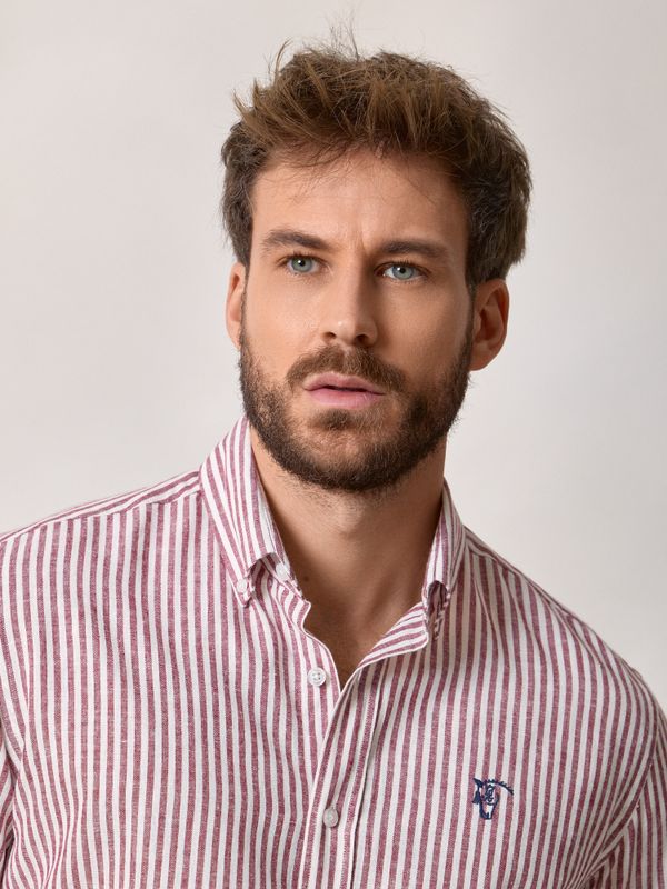 Chemise Lin Rayée | Burgundy