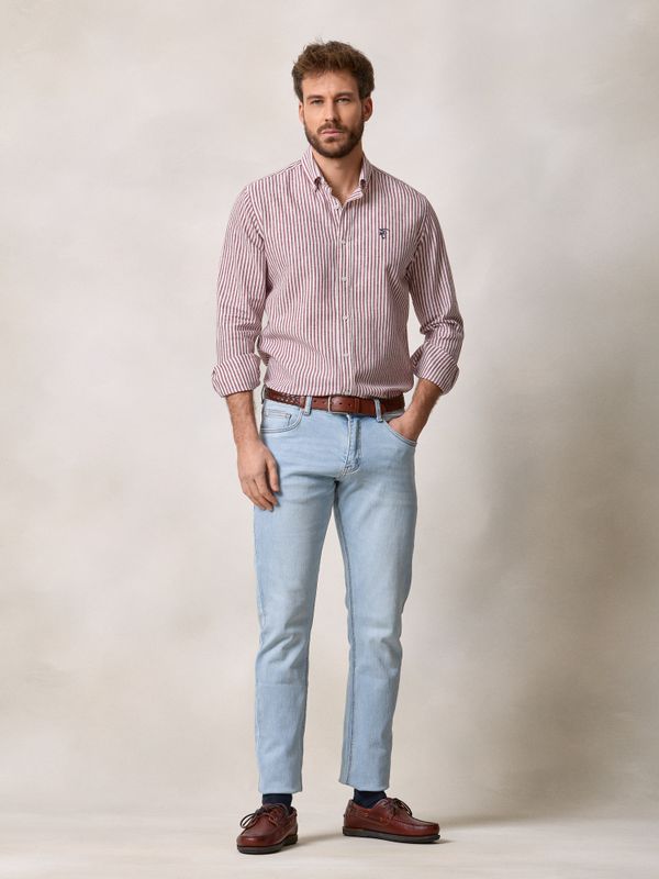 Chemise Lin Rayée | Burgundy