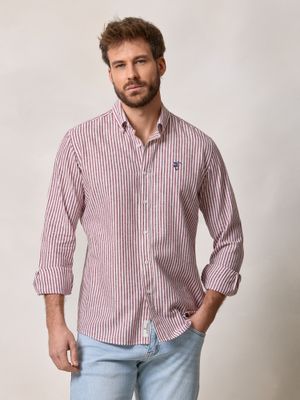 Camisa Linho Listrada | Burgundy