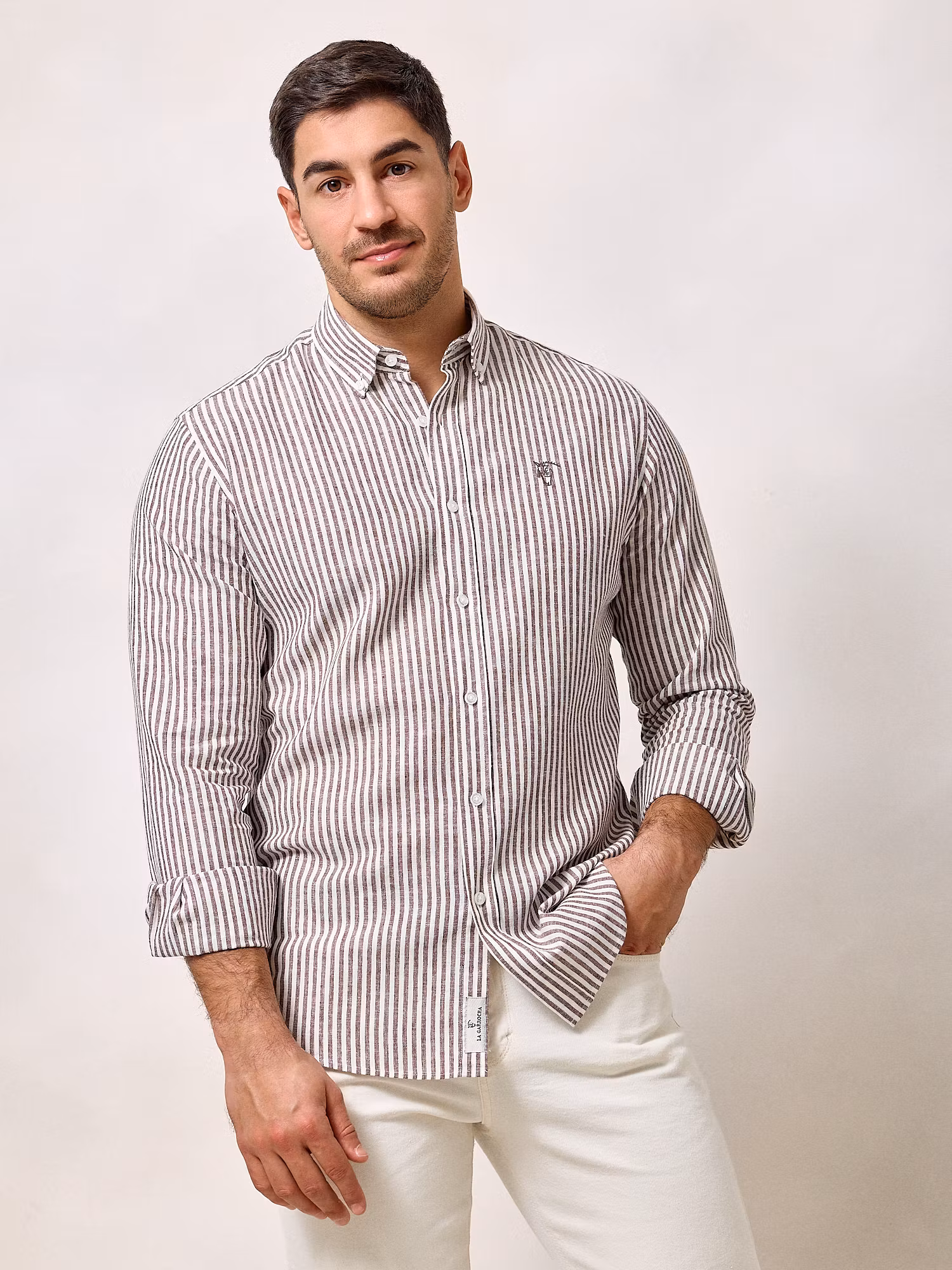 Chemise Lin Rayée | Marron