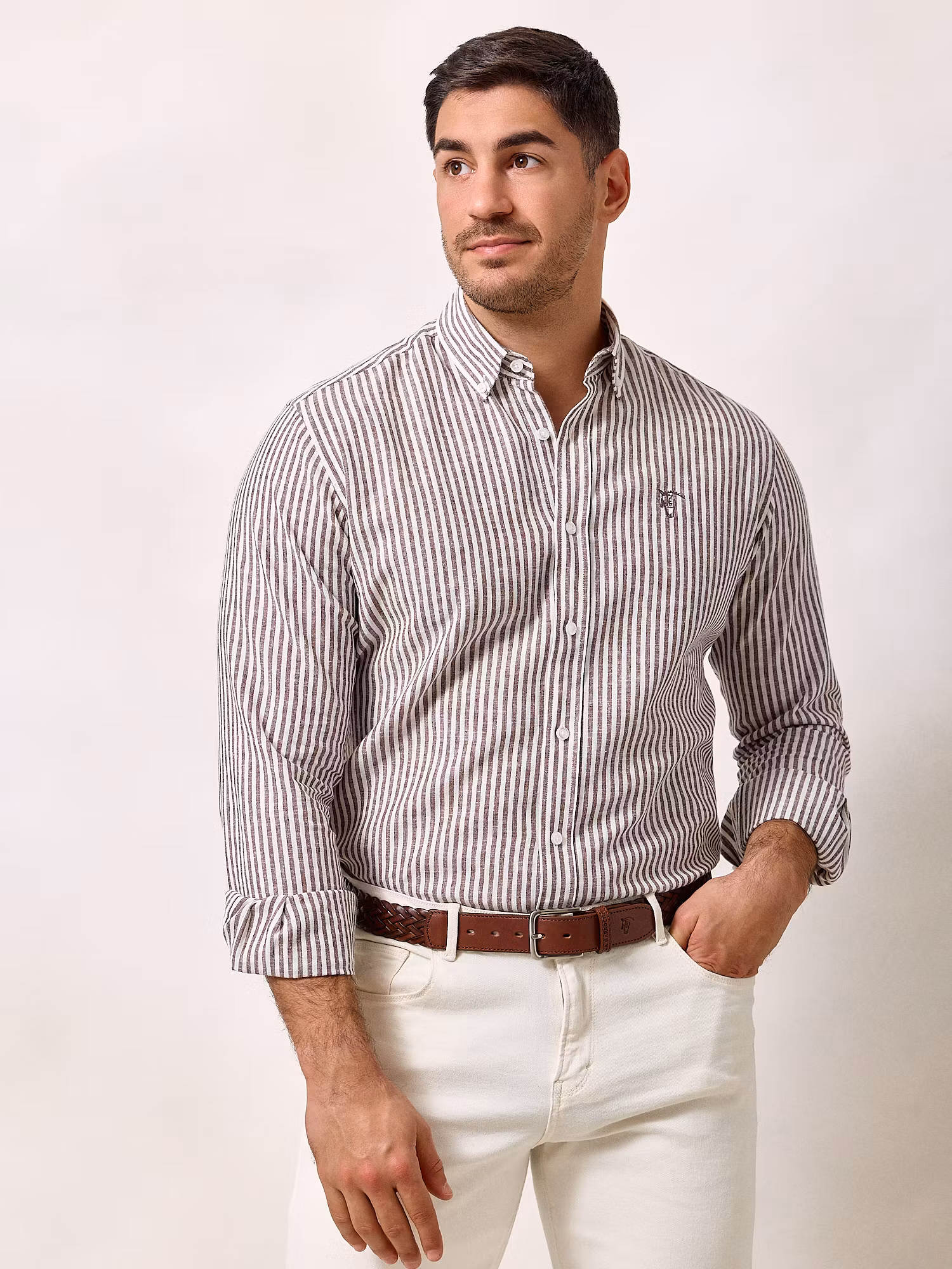 Chemise Lin Rayée | Marron