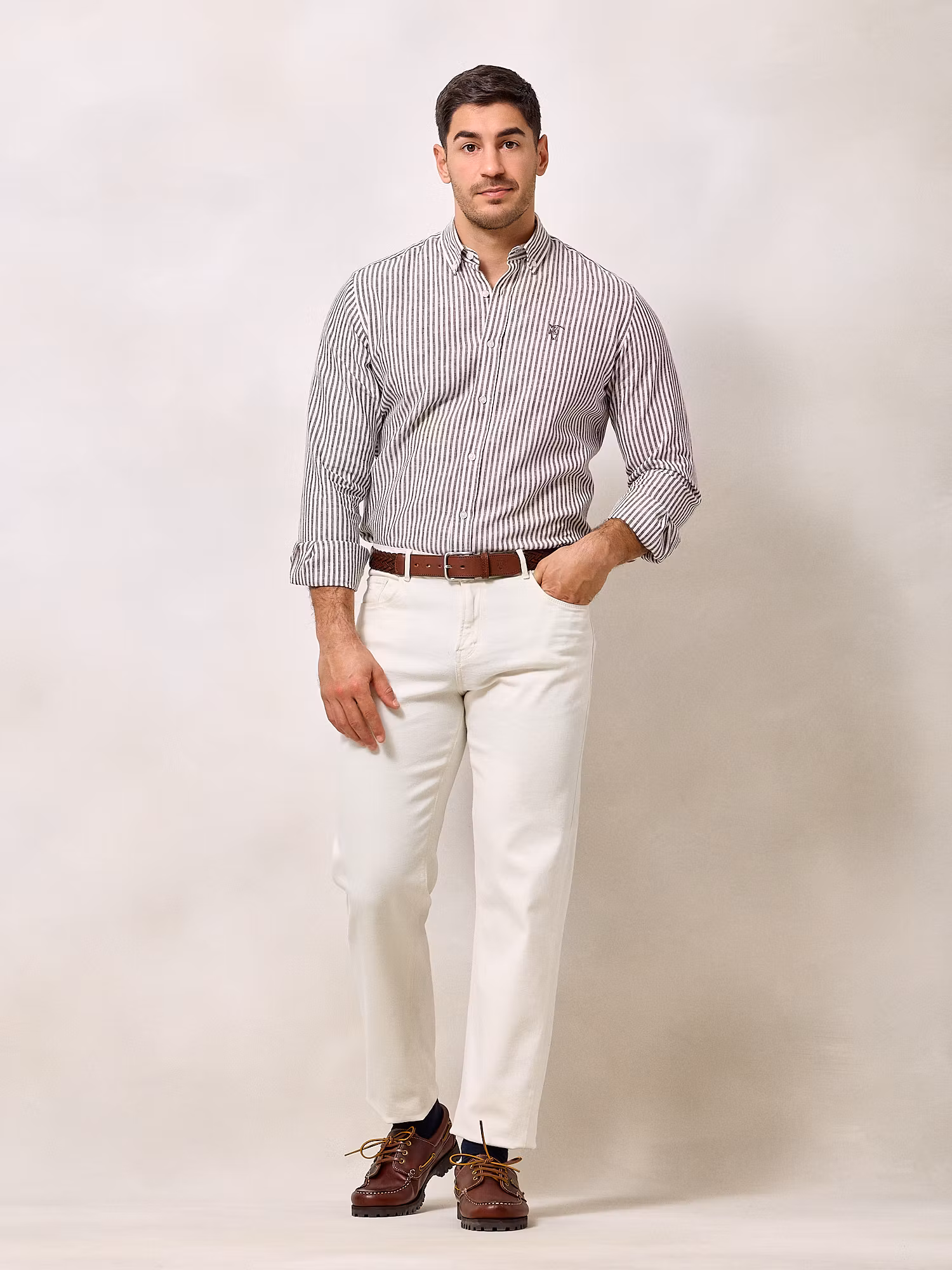 Chemise Lin Rayée | Marron