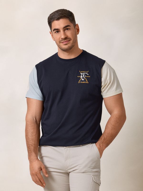 T-shirt com mangas contrastantes | Azul Marinho