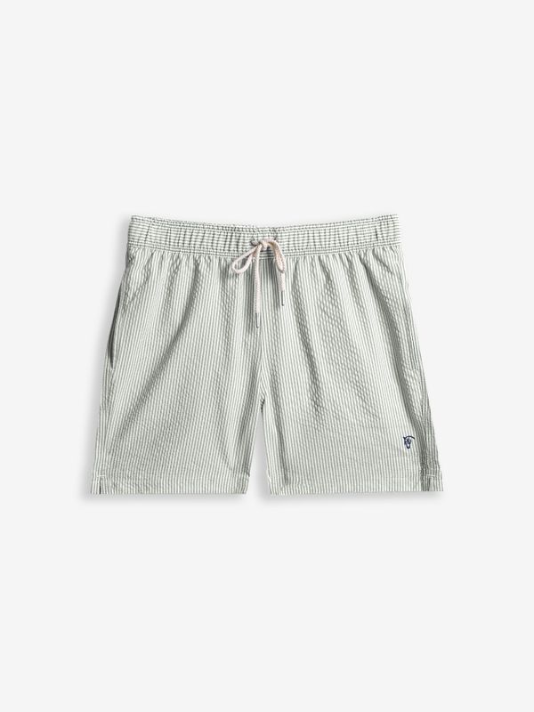 Calção de Banho Listrado em Seersucker | Verde Musgo