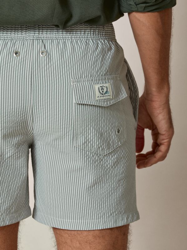 Seersucker Striped Swimsuit | Moss Green