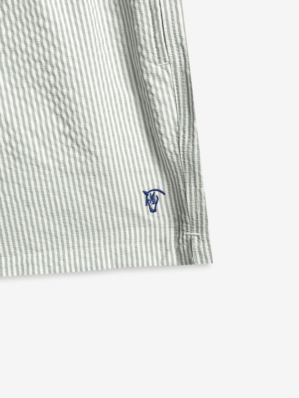 Calção de Banho Listrado em Seersucker | Verde Musgo