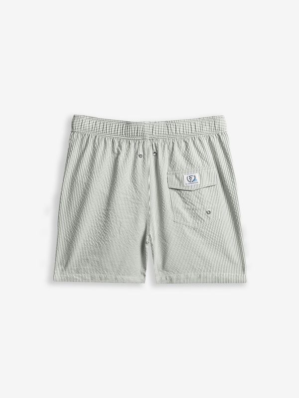 Calção de Banho Listrado em Seersucker | Verde Musgo