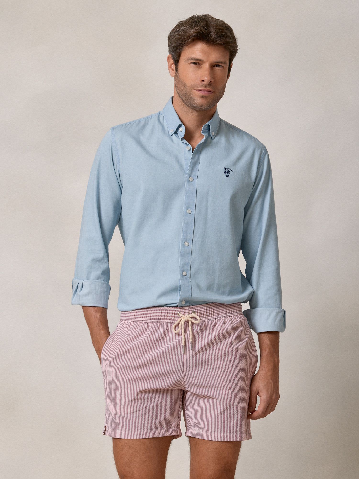 Calção de banho Listrado em seersucker | Borgonha