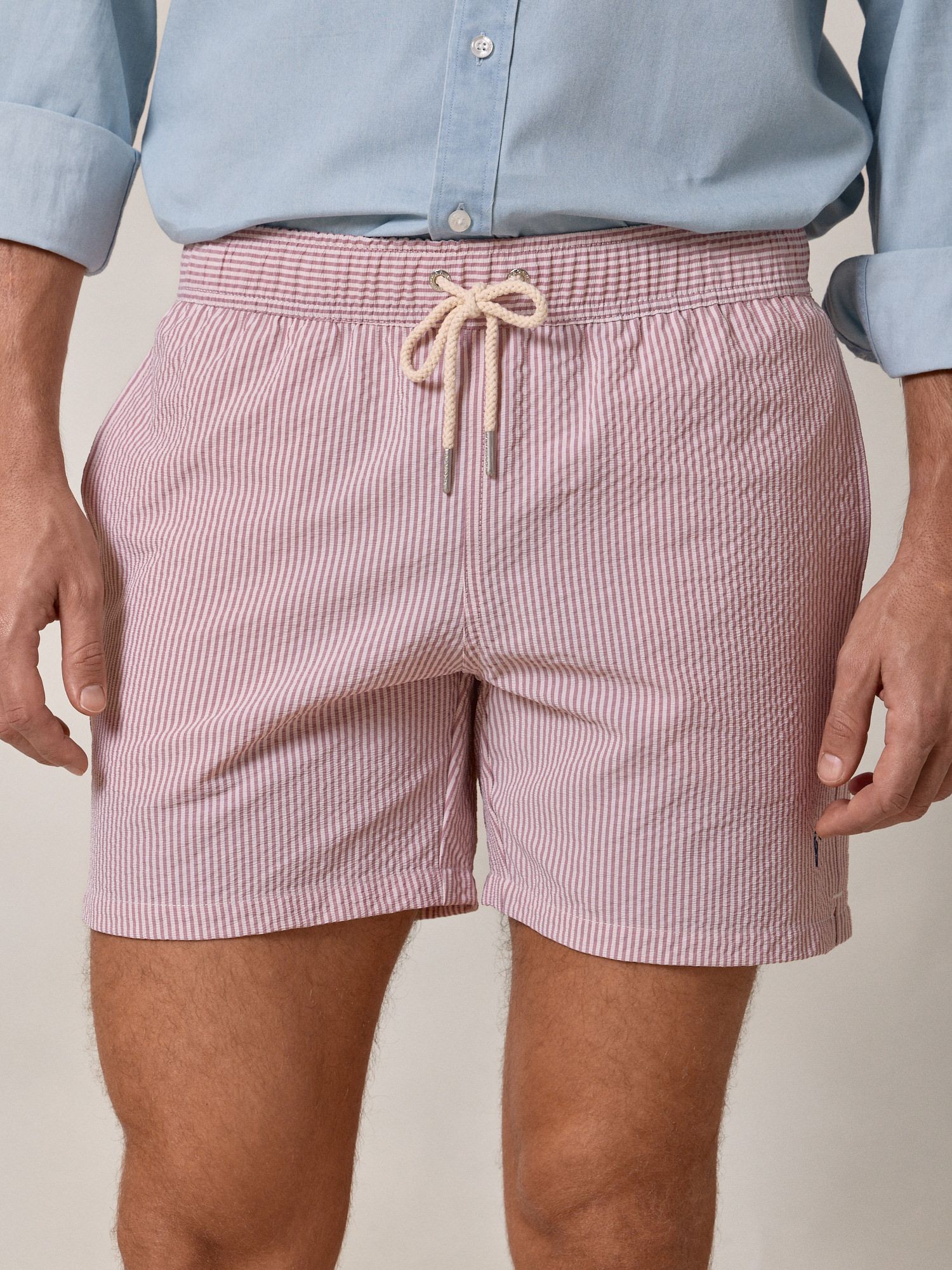 Calção de banho Listrado em seersucker | Borgonha
