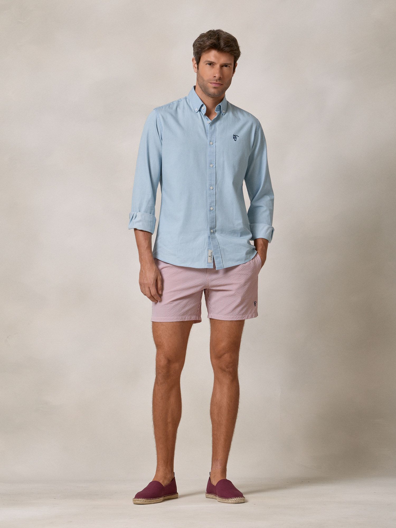 Calção de banho Listrado em seersucker | Borgonha