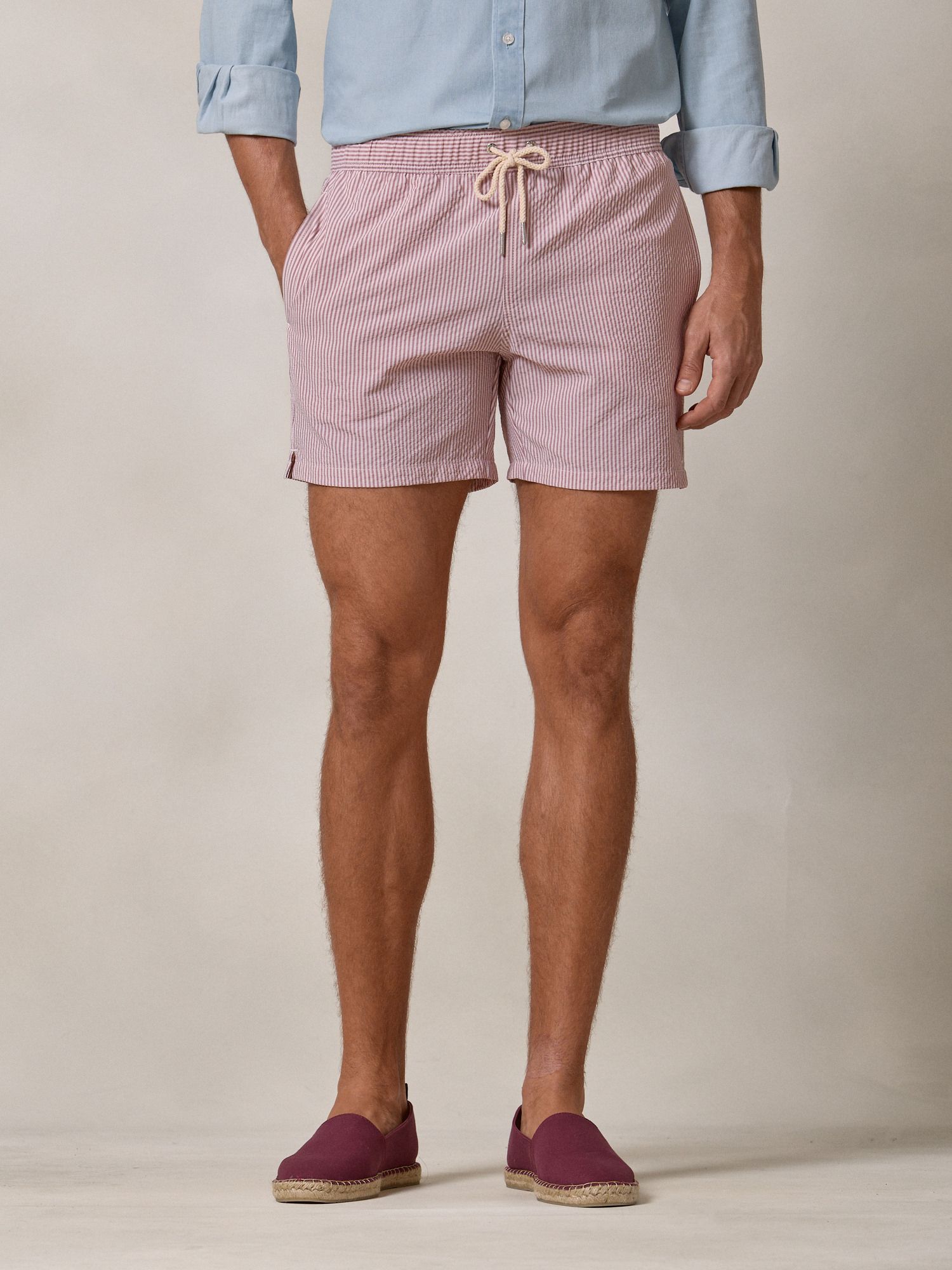 Calção de banho Listrado em seersucker | Borgonha