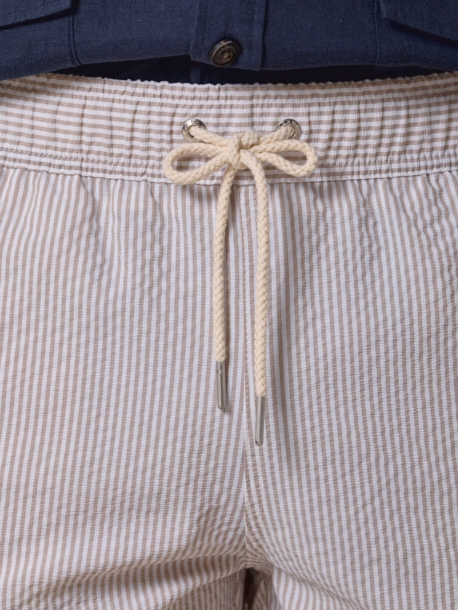 Calção de banho Listrado em Seersucker | Camel