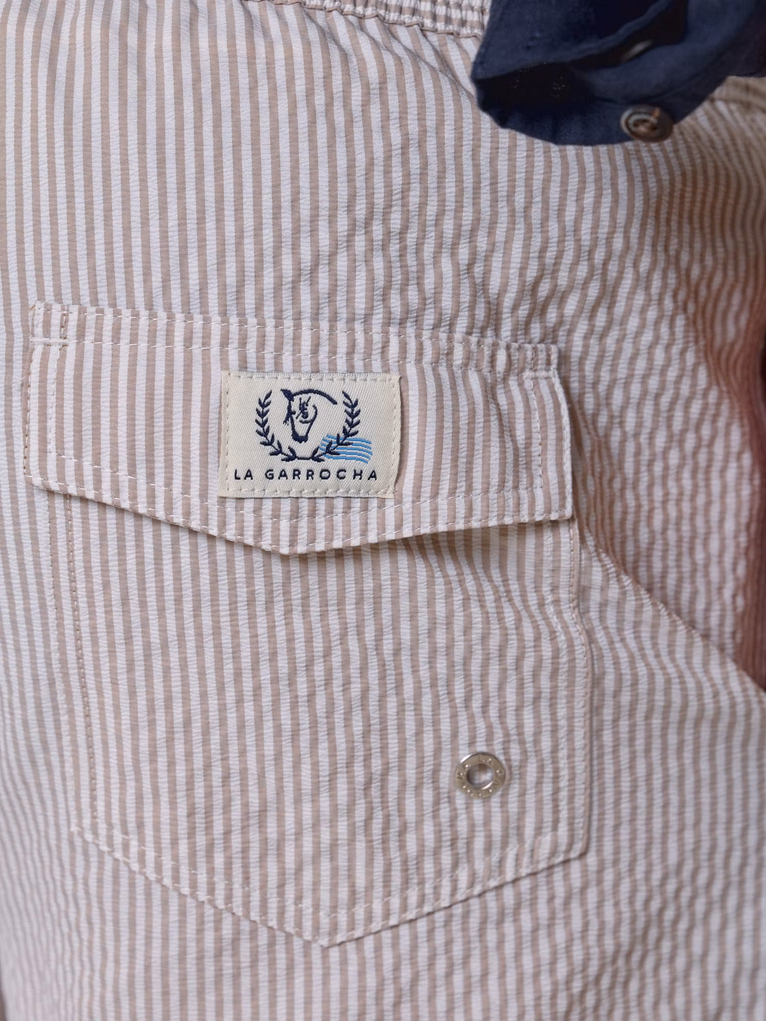 Calção de banho Listrado em Seersucker | Camel