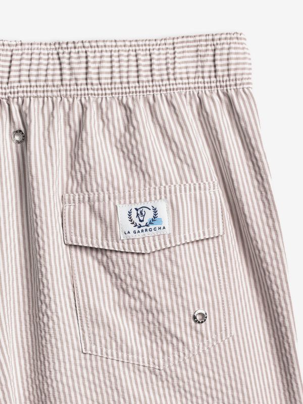 Calção de banho Listrado em Seersucker | Camel