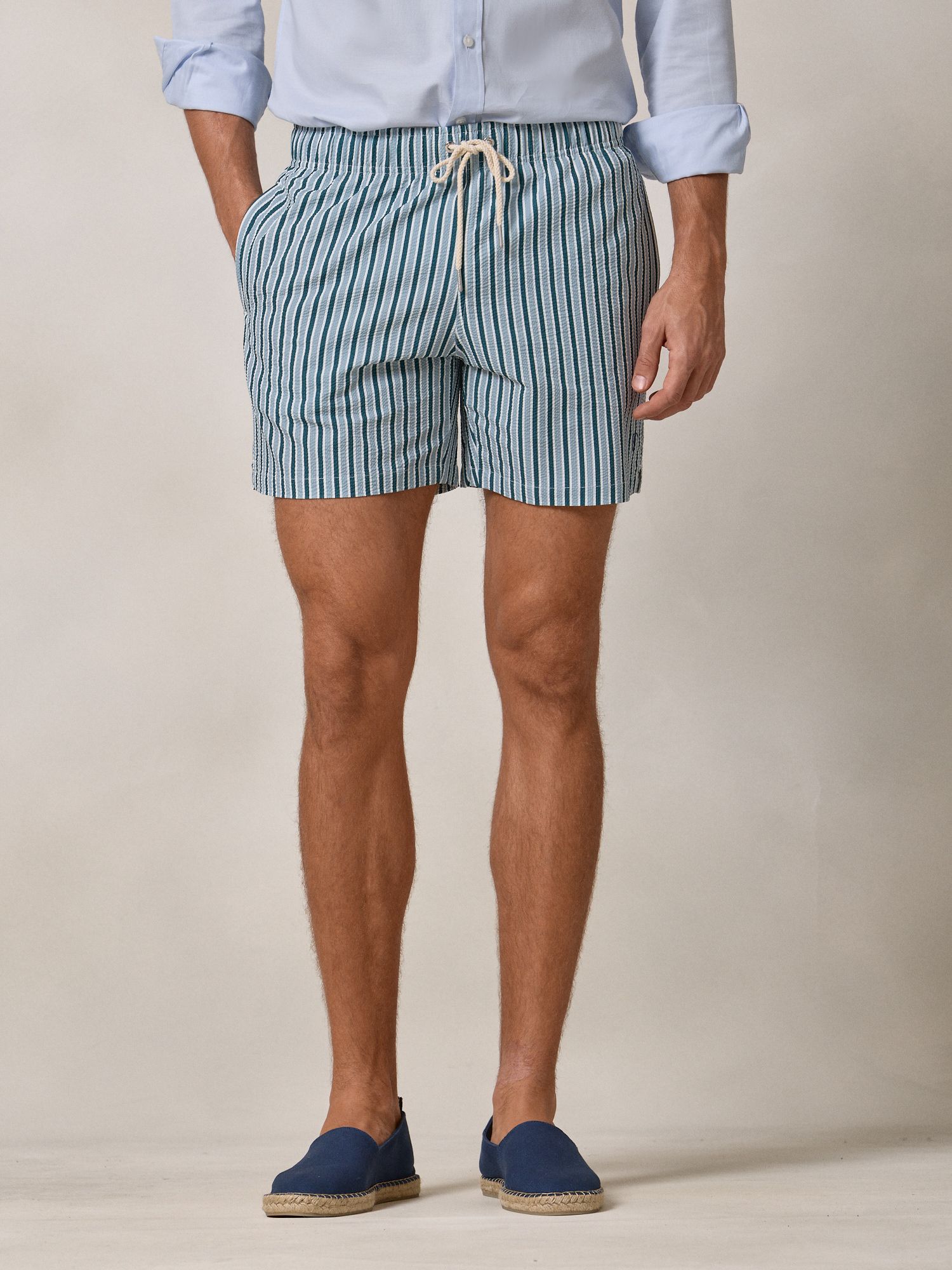 Striped Color Seersucker Swimsuit | Aegean Green