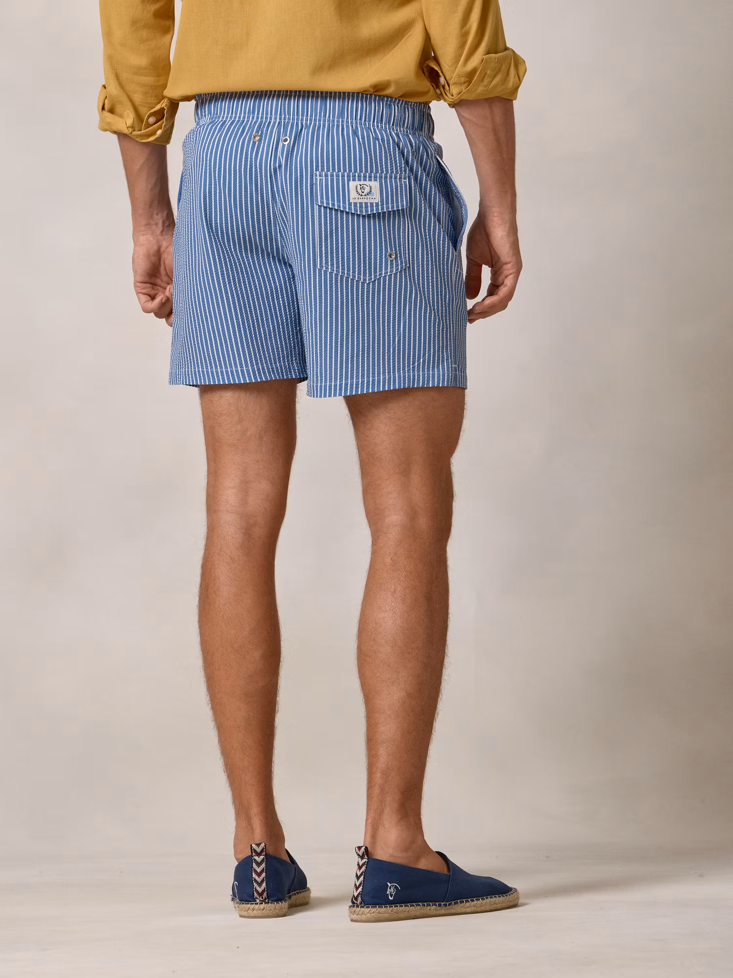 Calção de banho risca larga Seersucker | Azul Marinho
