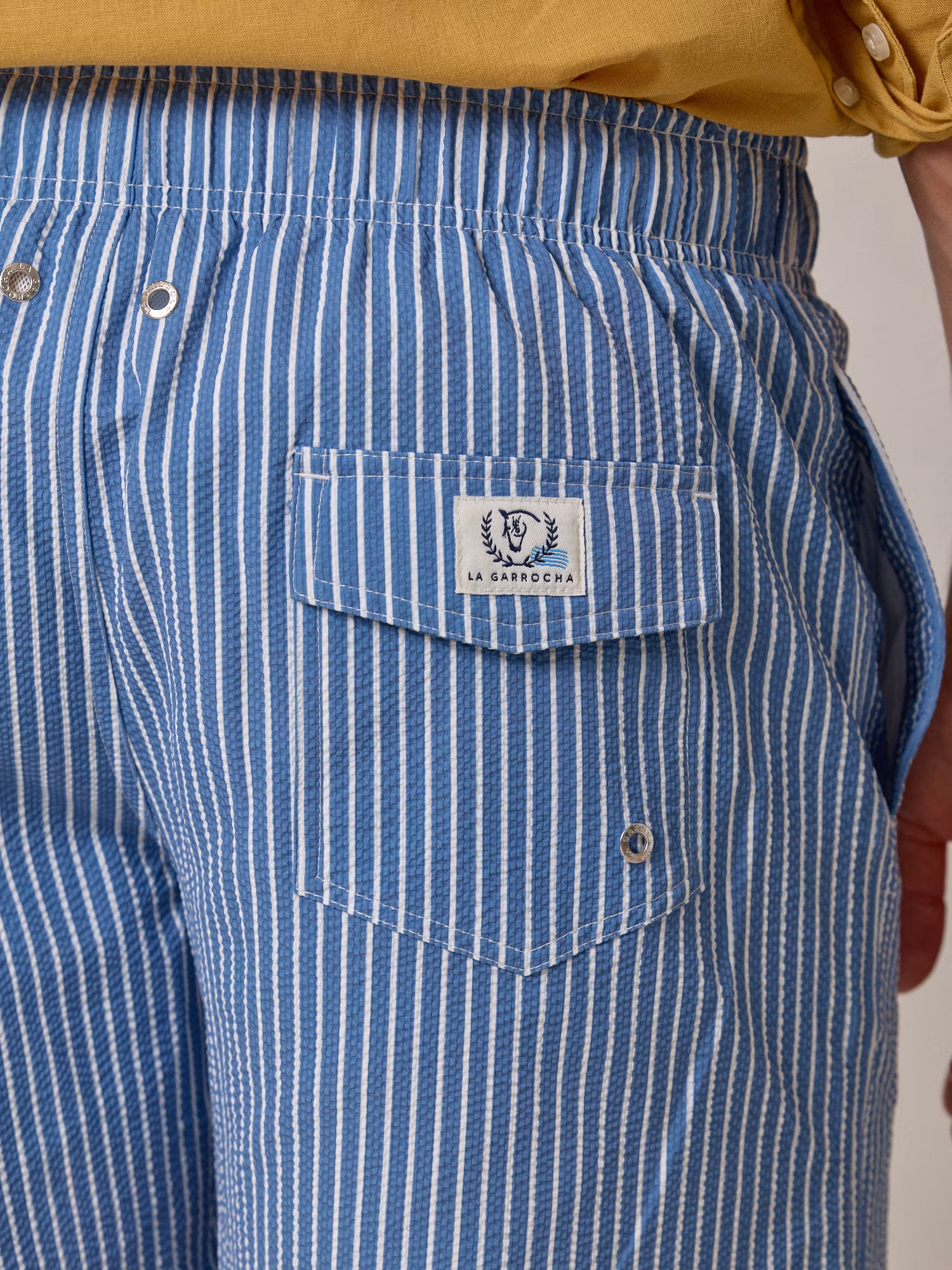 Calção de banho risca larga Seersucker | Azul Marinho