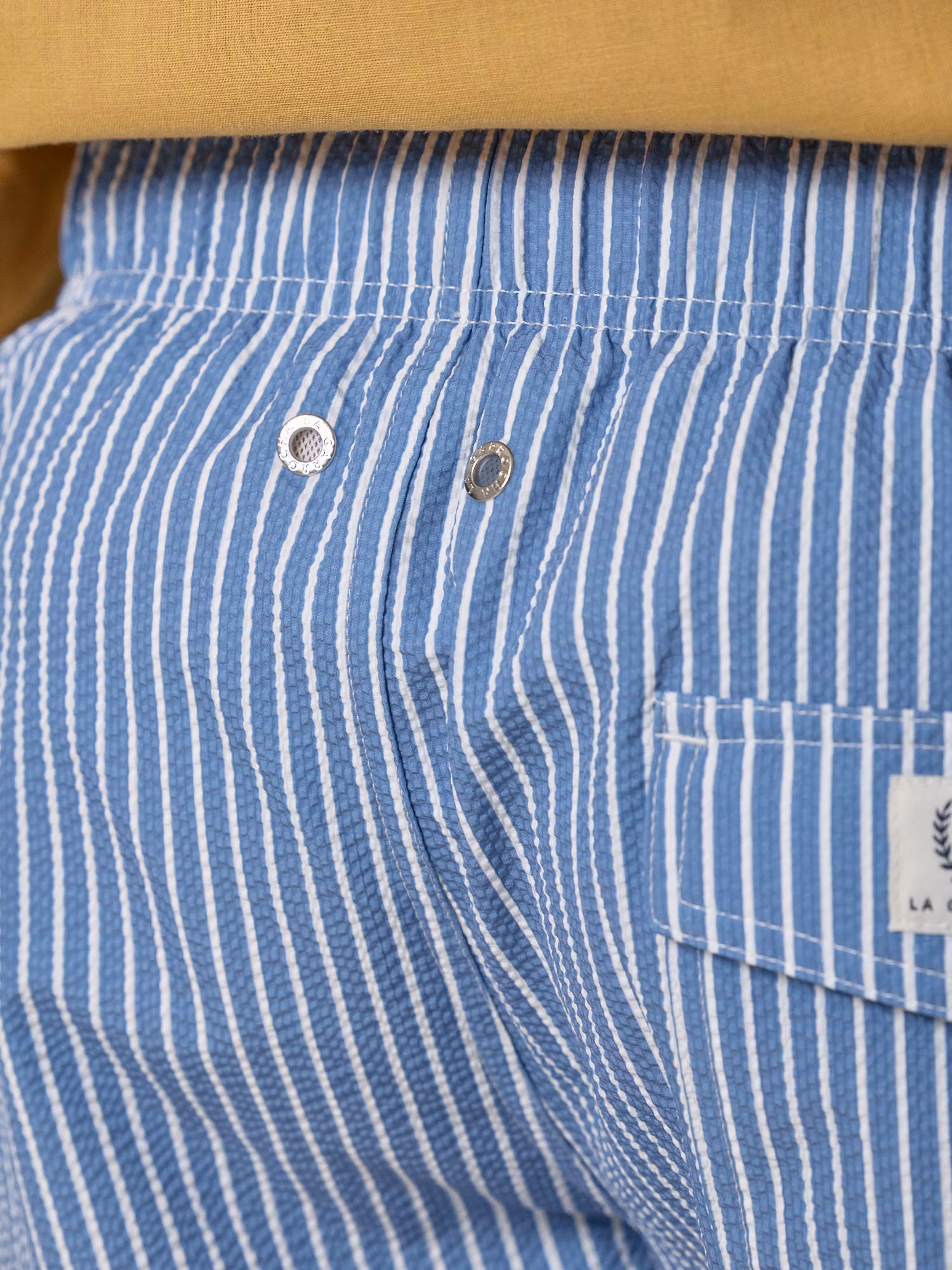 Calção de banho risca larga Seersucker | Azul Marinho