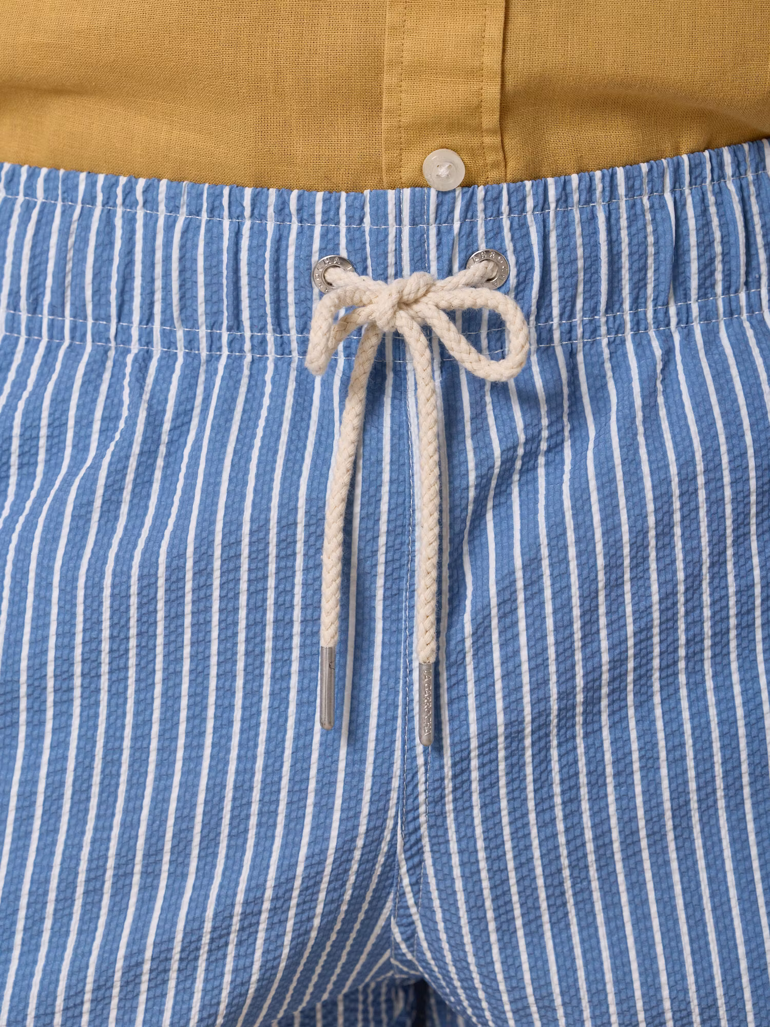 Calção de banho risca larga Seersucker | Azul Marinho