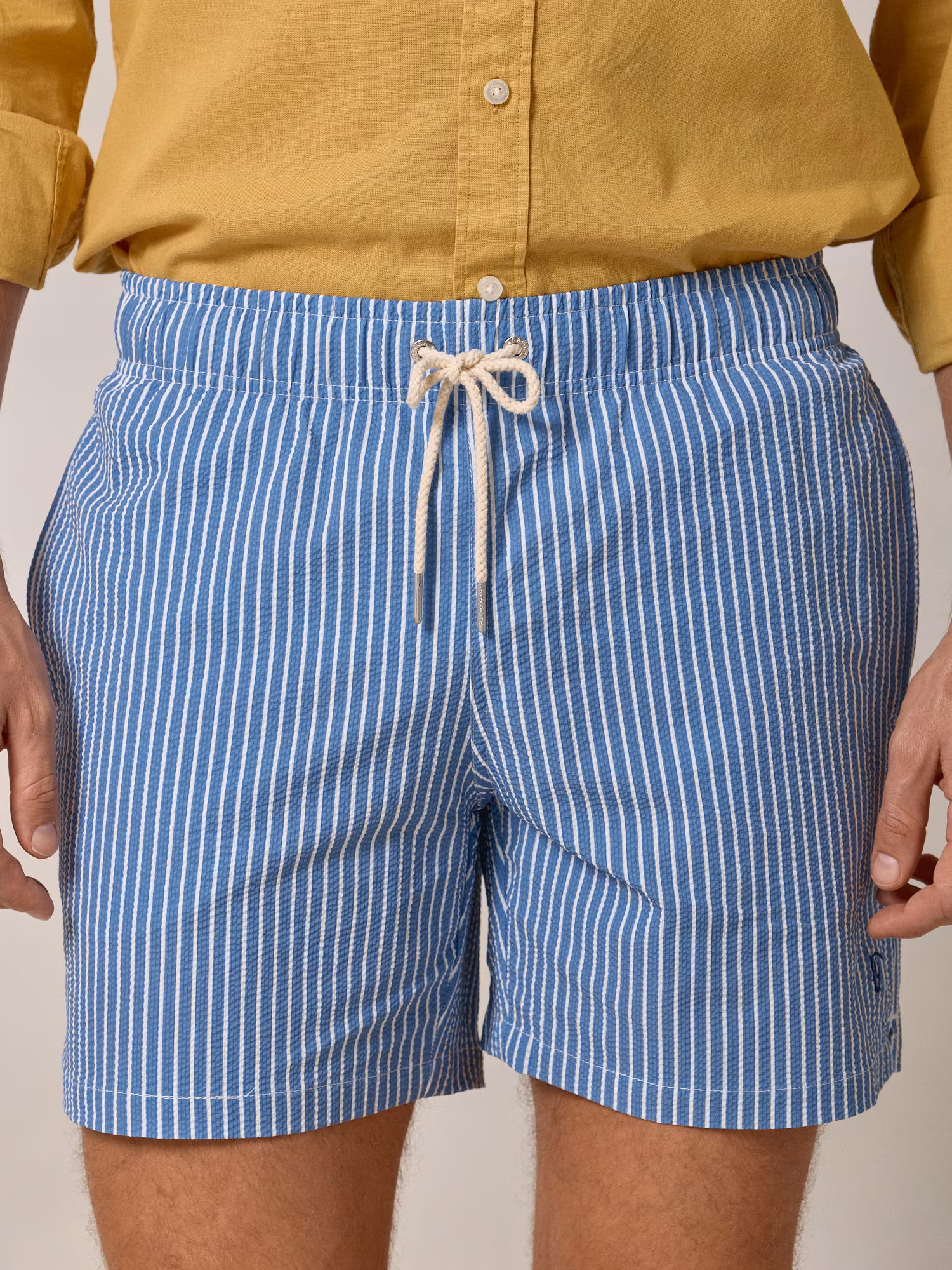 Calção de banho risca larga Seersucker | Azul Marinho
