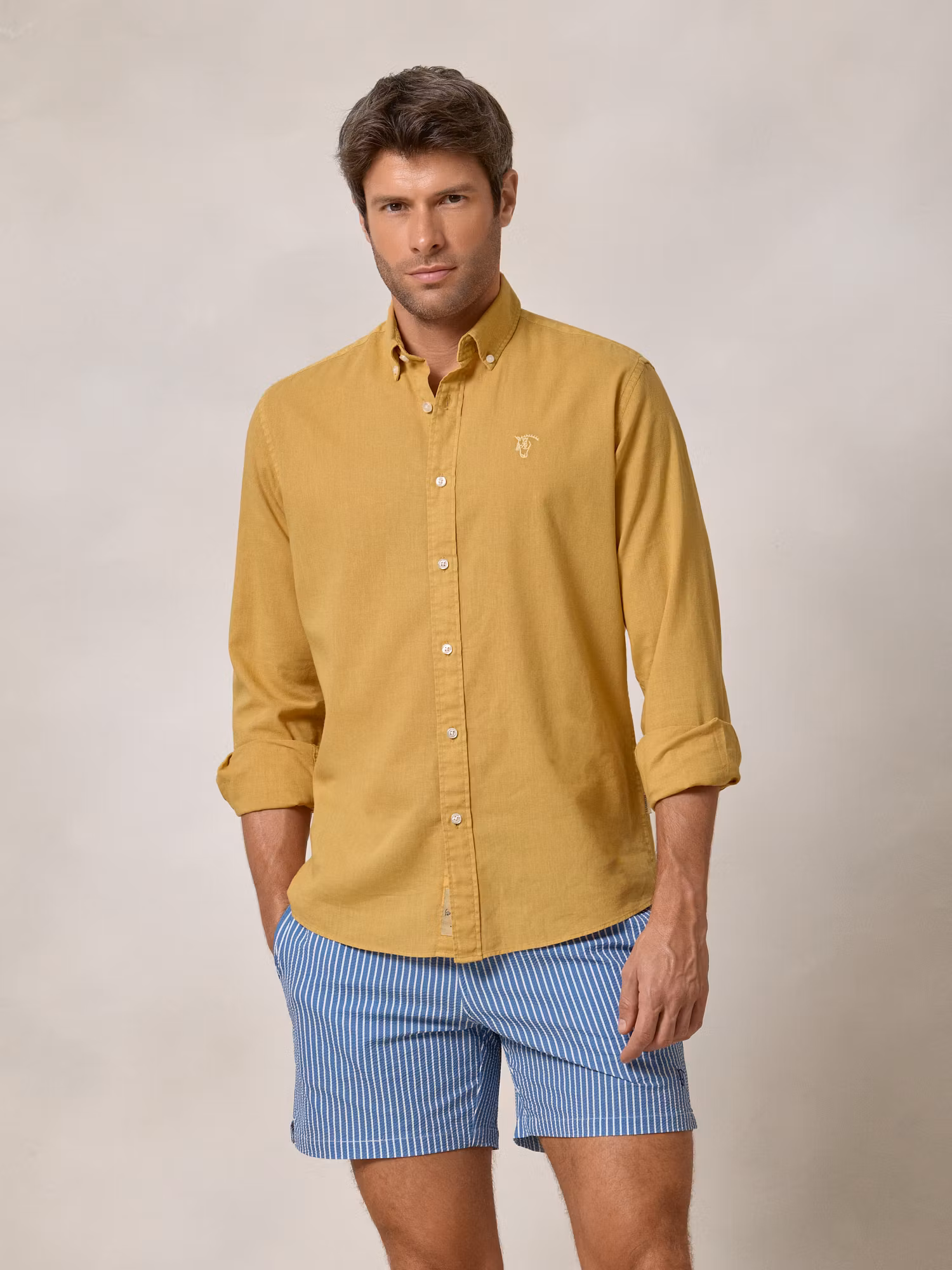 Calção de banho risca larga Seersucker | Azul Marinho