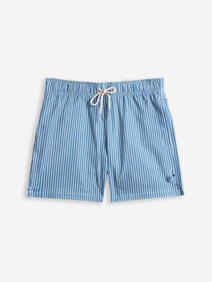 Maillot de bain rayé large en seersucker | Bleu Marine