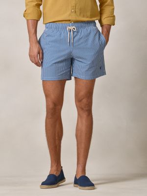 Wide Stripe Seersucker Swimsuit | Navy Blue