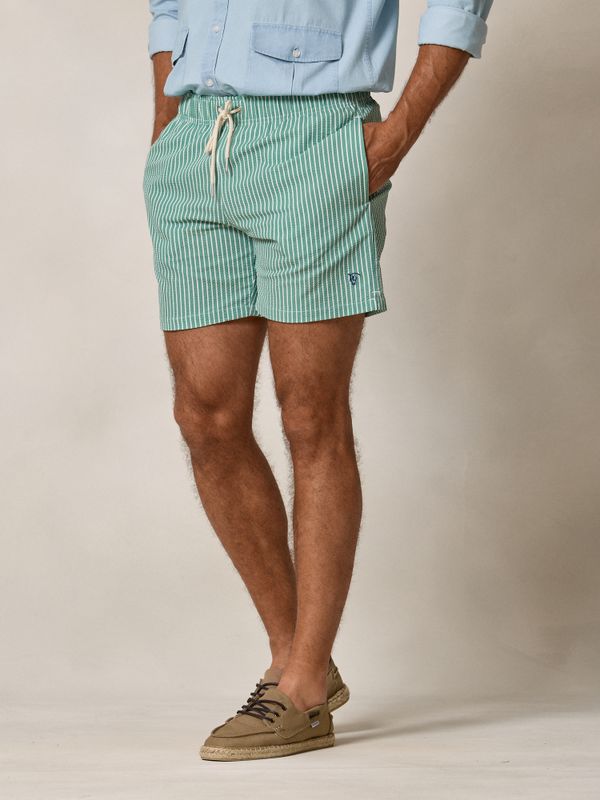 Wide Stripe Seersucker Swimsuit | Green