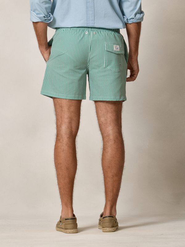 Wide Stripe Seersucker Swimsuit | Green