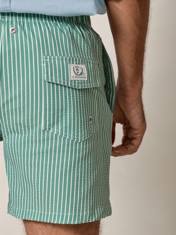 Wide Stripe Seersucker Swimsuit | Green