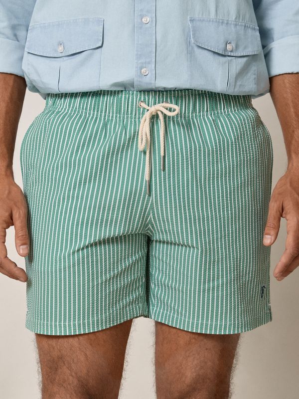 Wide Stripe Seersucker Swimsuit | Green