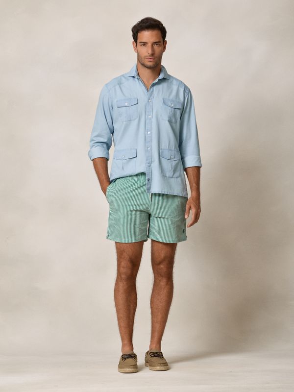 Wide Stripe Seersucker Swimsuit | Green